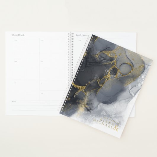 Moody Ink Charcoal Gold Abstract ID988 Planner (Display)