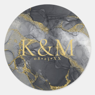 Moody Ink Charcoal Gold Abstract ID988 Ronde Sticker