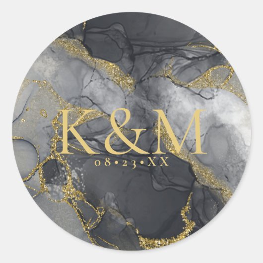 Moody Ink Charcoal Gold Abstract ID988 Ronde Sticker (Voorkant)