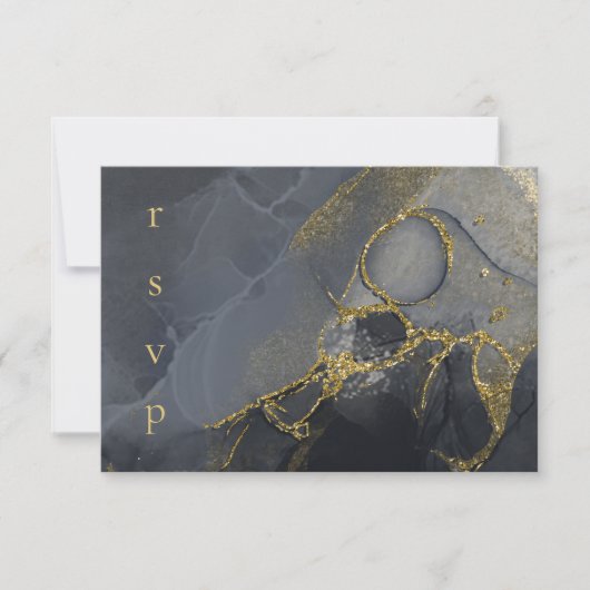 Moody Ink Charcoal Gold Abstract ID988 RSVP Kaartje (Voorkant)