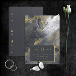 Moody Ink Charcoal Gold Abstract ID988 Save The Date