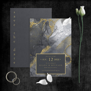 Moody Ink Charcoal Gold Abstract ID988 Save The Date