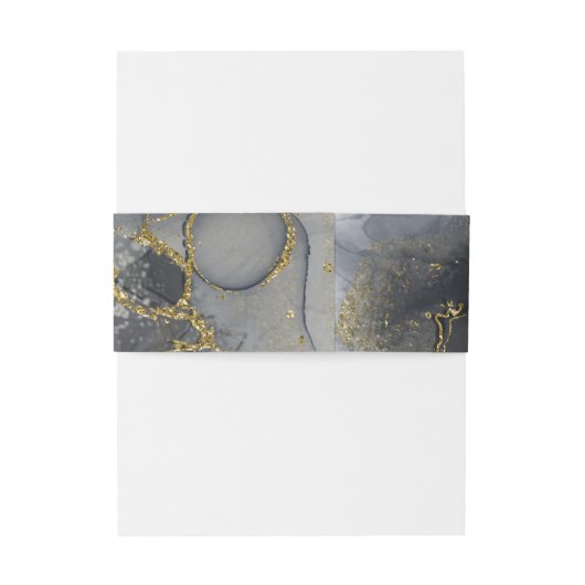 Moody Ink Charcoal Gold Abstract ID988 Uitnodigingen Wikkel (Achterkant Voorbeeld)