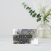 Moody Ink Charcoal Gold Abstract ID988 Visitekaartje (Staand voorkant)