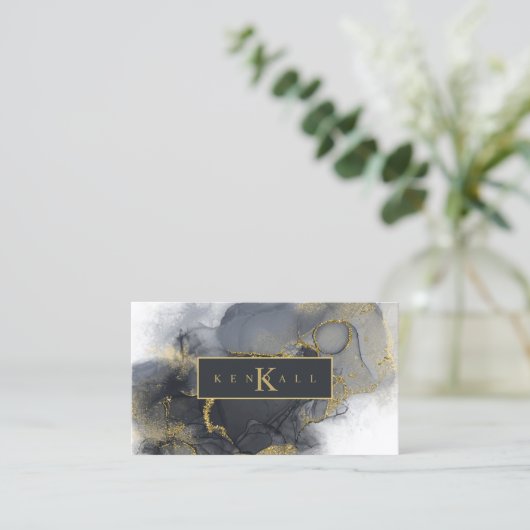 Moody Ink Charcoal Gold Abstract ID988 Visitekaartje (Staand voorkant)