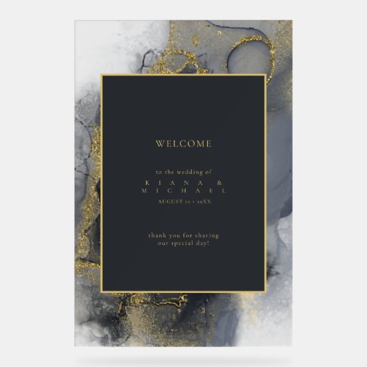 Moody Ink Charcoal Gold Abstract Welkom ID988 Acryl Bord (Voorkant)