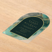 Moody Ink Emerald Gold Abstract Arch ID988 Acryl Uitnodigingen (Laagn)