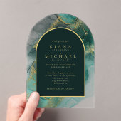 Moody Ink Emerald Gold Abstract Arch ID988 Acryl Uitnodigingen (Insitu (Draagbaar))