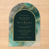 Moody Ink Emerald Gold Abstract Arch ID988 Acryl Uitnodigingen (Voorkant)