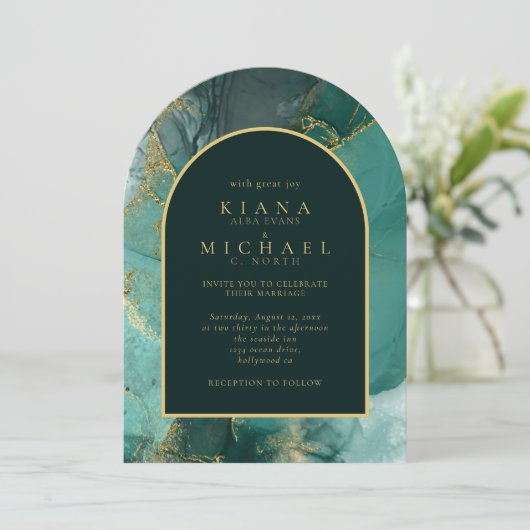 Moody Ink Emerald Gold Abstract Arch ID988 Kaart (Staand voorkant)