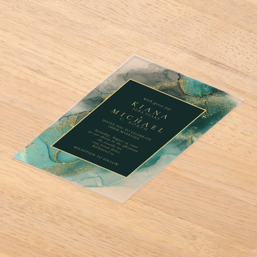 Moody Ink Emerald Gold Abstract ID988 Acryl Uitnodigingen (Laagn)