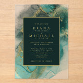 Moody Ink Emerald Gold Abstract ID988 Acryl Uitnodigingen (Voorkant)