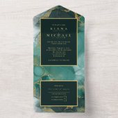 Moody Ink Emerald Gold Abstract ID988 All In One Uitnodiging (Binnen)
