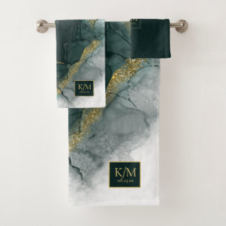Moody Ink Emerald Gold Abstract ID988 Bad Handdoek