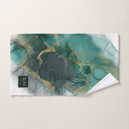 Moody Ink Emerald Gold Abstract ID988 Bad Handdoek (Handdoek)