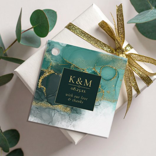 Moody Ink Emerald Gold Abstract ID988 Bedankjes Labels