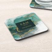 Moody Ink Emerald Gold Abstract ID988 Bier Onderzetter (Linkerzijde)