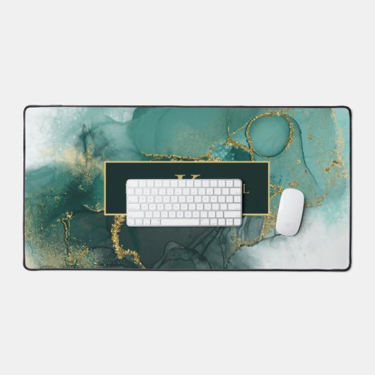 Moody Ink Emerald Gold Abstract ID988 Bureaumat (Keyboard & Muis)