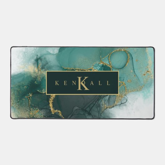 Moody Ink Emerald Gold Abstract ID988 Bureaumat (Voorkant)