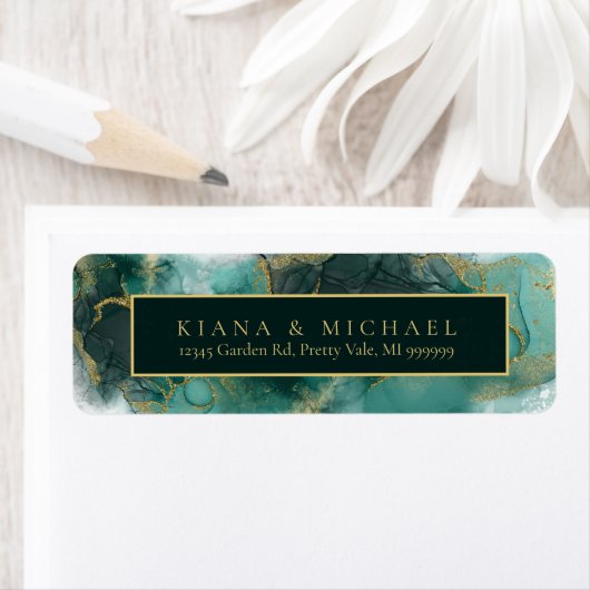 Moody Ink Emerald Gold Abstract ID988 Etiket (Insitu)