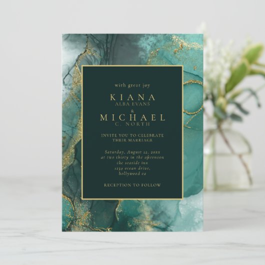 Moody Ink Emerald Gold Abstract ID988 Kaart (Staand voorkant)