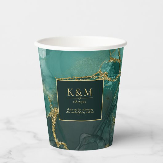 Moody Ink Emerald Gold Abstract ID988 Papieren Bekers (Voorkant)