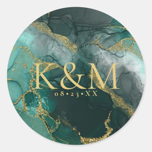 Moody Ink Emerald Gold Abstract ID988 Ronde Sticker (Voorkant)