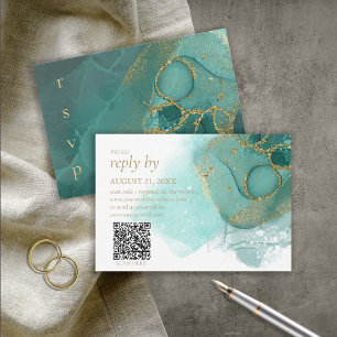 Moody Ink Emerald Gold Abstract ID988 RSVP Kaartje