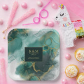 Moody Ink Emerald Gold Abstract Lt ID988 Papieren Bordje (Feest)