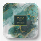 Moody Ink Emerald Gold Abstract Lt ID988 Papieren Bordje (Voorkant)