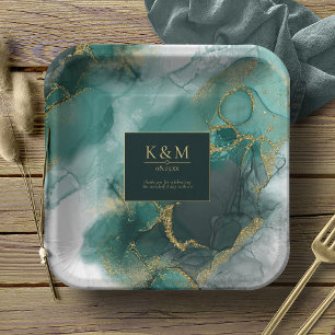 Moody Ink Emerald Gold Abstract Lt ID988 Papieren Bordje