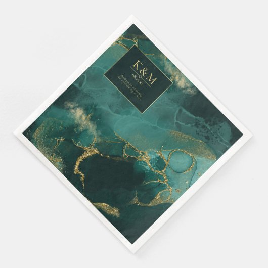 Moody Ink Emerald Gold Abstract V2 ID988 Servet (Hoek)