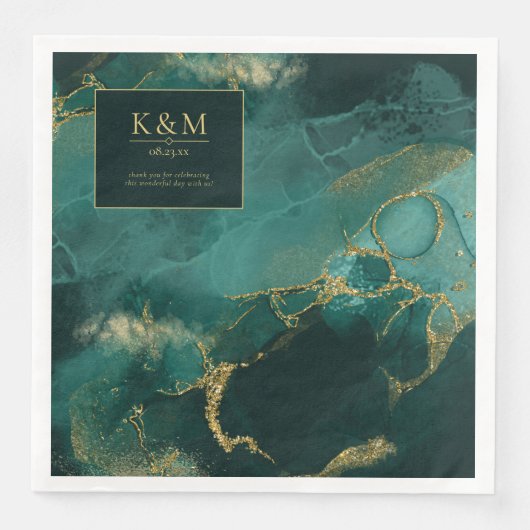 Moody Ink Emerald Gold Abstract V2 ID988 Servet (Voorkant)