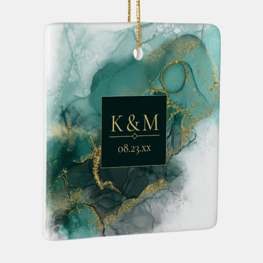 Moody Ink Emerald Goud Abstract Blk ID988 Keramisch Ornament (Rechts)