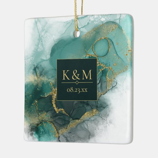Moody Ink Emerald Goud Abstract Blk ID988 Keramisch Ornament (Links)
