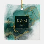 Moody Ink Emerald Goud Abstract Blk ID988 Keramisch Ornament (Achterkant)