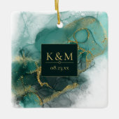 Moody Ink Emerald Goud Abstract Blk ID988 Keramisch Ornament (Voorkant)