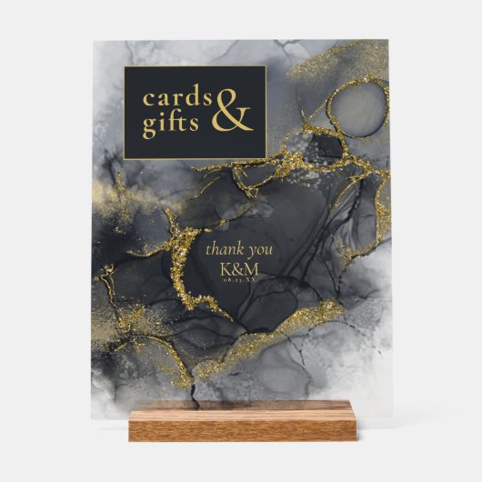 Moody Ink Houtskool Gouden Kaarten & Geschenken ID Acryl Bord (Voorkant)