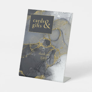 Moody Ink Houtskool Gouden Kaarten & Geschenken ID Reclamebord Met Voetstuk