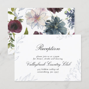 Moody Jewel Tone Floral Wedding Receptie Kaart