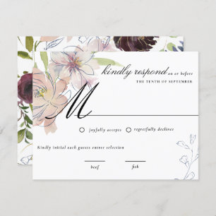Moody Jewel Tone Floral Wedding RSVP Kaart