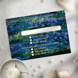 Moody Jewel Tone Monet Lily Pond Art Wedding Meal RSVP Kaartje
