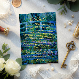 Moody Jewel Tone Monet Water Lilies Art Wedding Informatiekaartje
