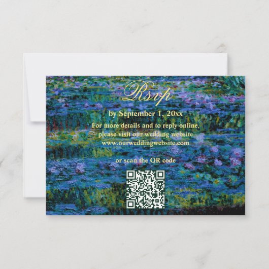 Moody Jewel Tone Water Lilies Wedding Website QR RSVP Kaartje (Voorkant)