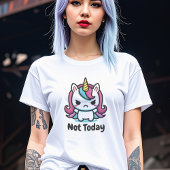 Moody Kawaii Unicorn Custom Text Vrouwen T-shirt