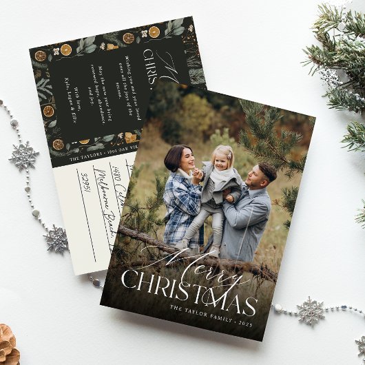 Moody Kerst Botanische Verticale Foto Feestdagenkaart