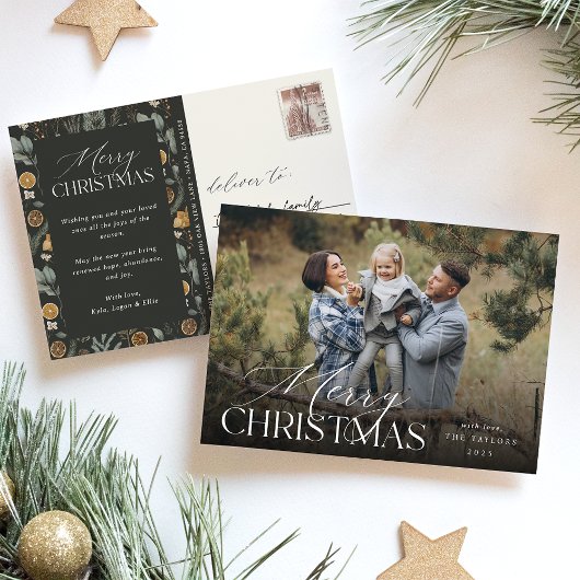 Moody Kerst Botanische Verticale Foto Feestdagenkaart