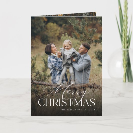 Moody Kerst Botanische Verticale Foto Gevouwen Feestdagen Kaart (Voorkant)