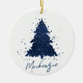 Moody Kerstboom | Classy Navy Blue Custom Keramisch Ornament (Voorkant)