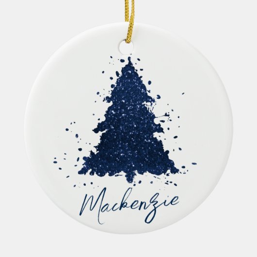 Moody Kerstboom | Classy Navy Blue Custom Keramisch Ornament (Voorkant)